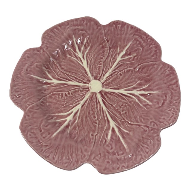 Vintage Mid-Century Modern Bordallo Pinheiro Pink Cabbage Leaf Charger Plate For Sale