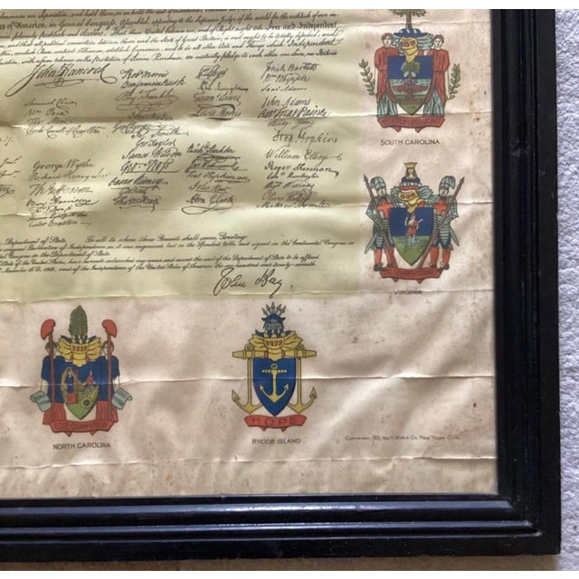 Gold Rare Illuminated Facsimile of the Declaration of Independence, Certified & Framed With Heraldic Coats of Arms, 35” X 25¼” For Sale - Image 8 of 12