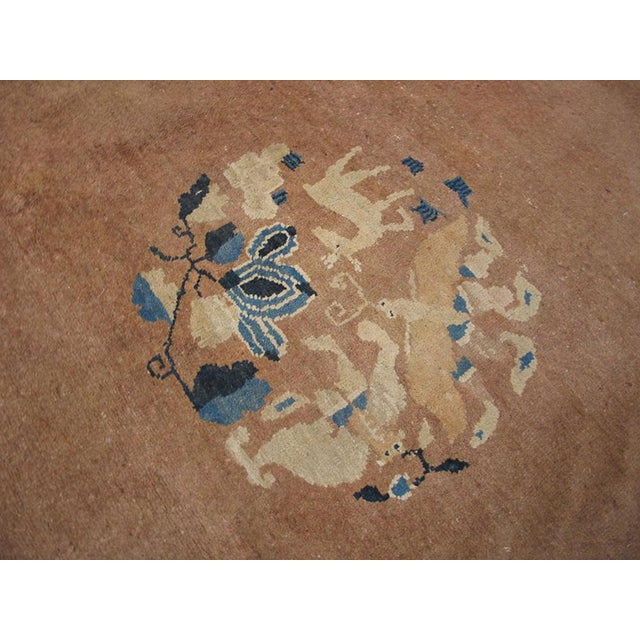 Rose 1930s Dusty Rose Medallion Antique Chinese Peking Carpet 6' X 8'8" Knotted Wool Rug For Sale - Image 8 of 12