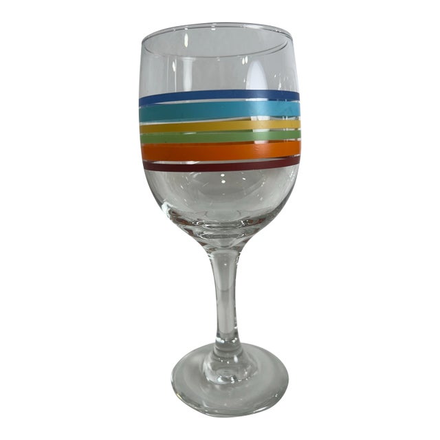 1960s Set of 5 Colorful Glass Striped Fiesta Ware Wine - Water Goblets For Sale