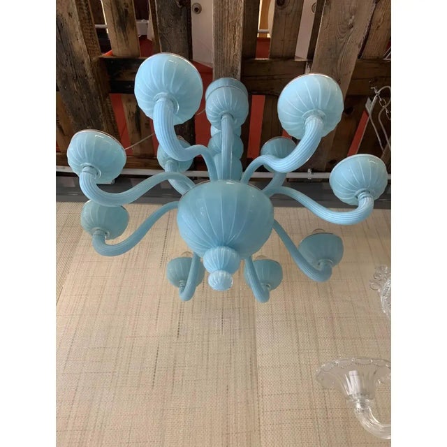 Murano Contemporary Matte Light-Blue Murano Style Glass Chandelier For Sale - Image 4 of 11