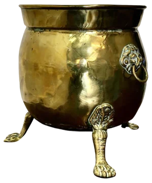 Large Victorian Brass Jardinière with Lions Mask & Hairy Paw Feet, 1880s