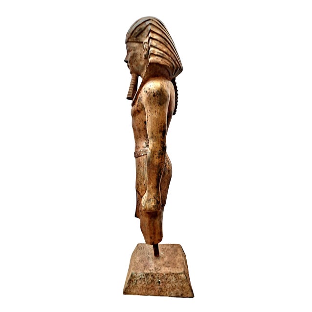 Antique Painted Metal Statue of an Egyptian Pharoah For Sale - Image 4 of 12