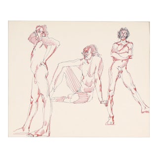 Three Poses - Original Male Nude Figurative Drawing on Paper For Sale