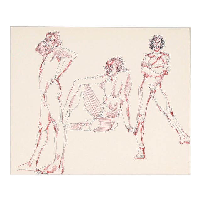 Three Poses - Original Male Nude Figurative Drawing on Paper For Sale