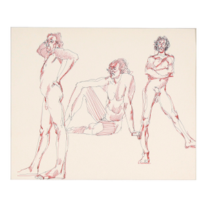 Three Poses - Original Male Nude Figurative Drawing on Paper