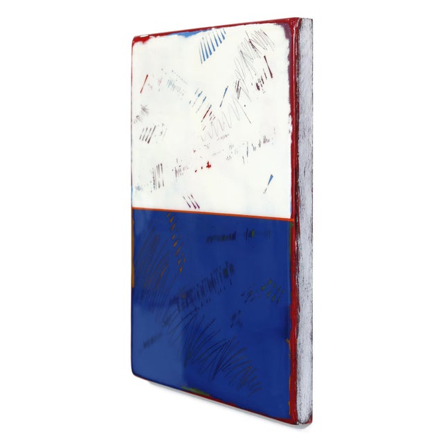 Contemporary Double Vision 74 - Original Contemporary Minimalist Abstract Mixed Media Painting White and Blue Art for the Home by Ricky Hunt For Sale - Image 3 of 9
