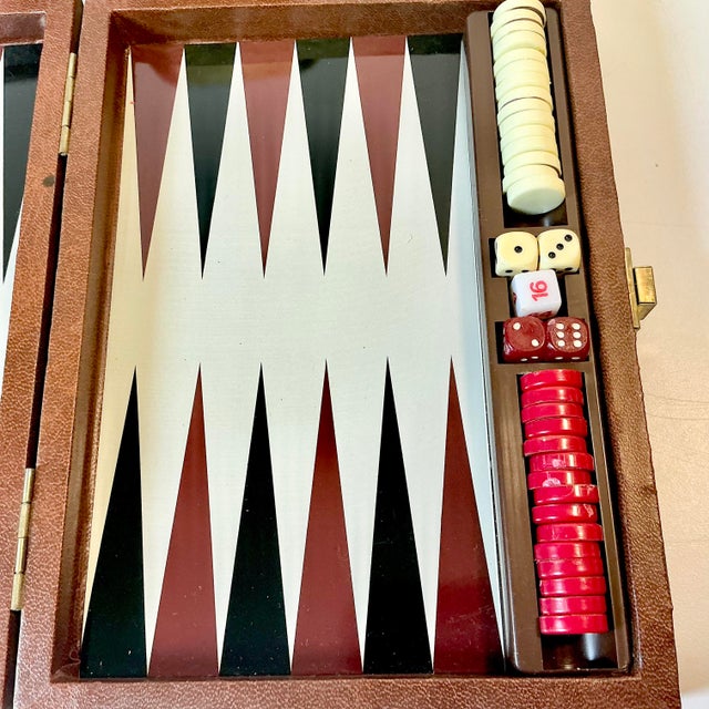 Ruby Red 1950s Vintage Boho Chic Americana Magnetic Travel Backgammon Game Set. For Sale - Image 8 of 10