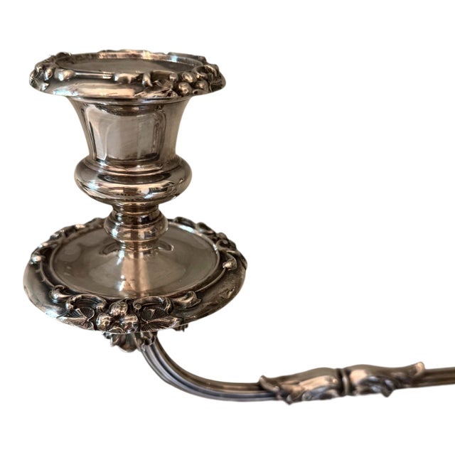 Silver Pair of Silver Candelabras With Floral Detailing, France, Mid-20th Century. For Sale - Image 8 of 11