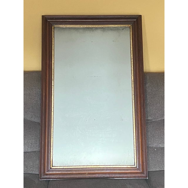 Wood Antique Victorian Walnut Mirror Original Wood Panel Back Gold Liner Foxed Wall For Sale - Image 7 of 10
