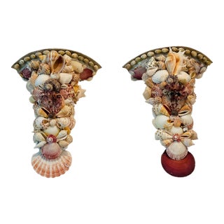 Gorgeous Pair of Sea Shell Encrusted Wall Brackets Sconces For Sale