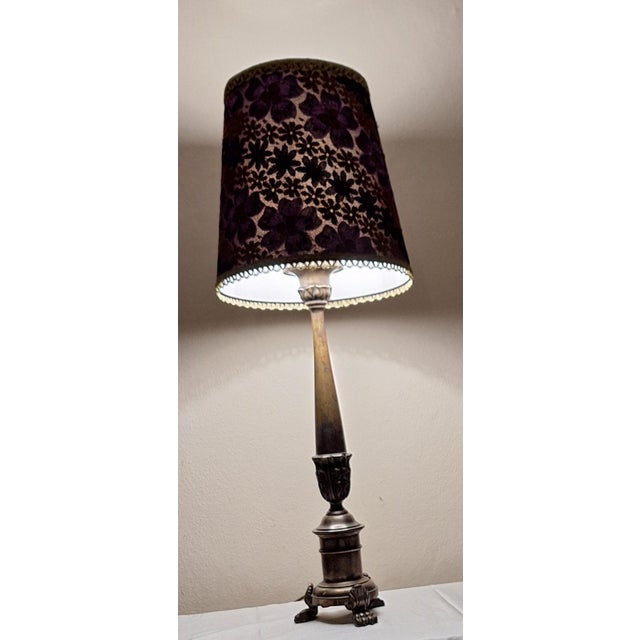 Mid-Century Modern Mid-Century German Table Lamp with Patinated Brass Base and Handmade Fabric Shade, 1960s For Sale - Image 3 of 9