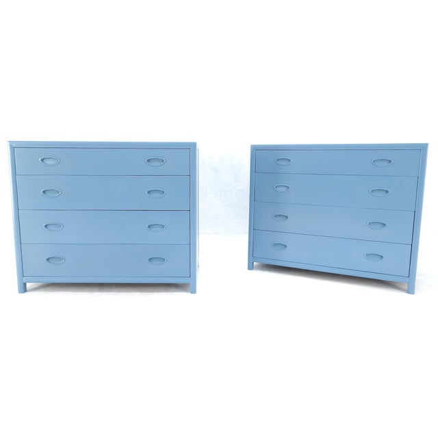 Pair Michael Taylor For Baker Light Grey Blue 4 Drawer Dressers Bachelor Chests For Sale - Image 11 of 13