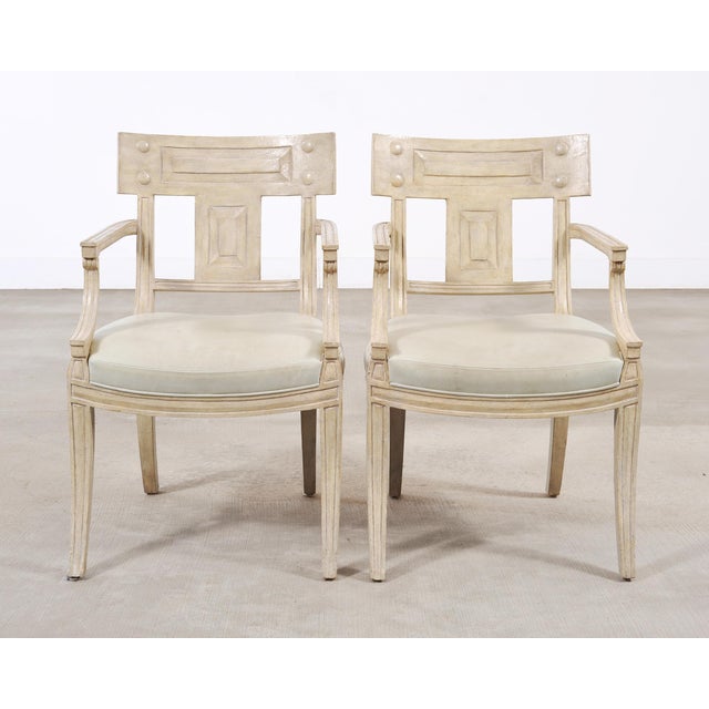Michael Taylor Set of Michael Taylor Neoclassical White Klismos Dining Chairs For Sale - Image 4 of 18