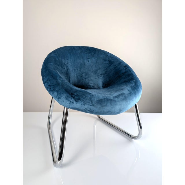 Chromed Metal and Blue Velvet Armchairs, Set of 2 For Sale - Image 14 of 15