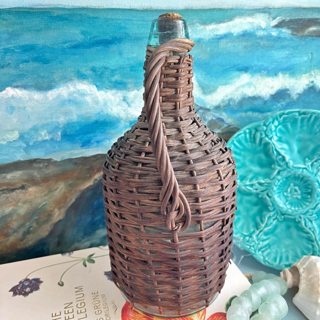 Farmhouse Antique Wicker Wrapped Demijohn Bottle For Sale - Image 3 of 8