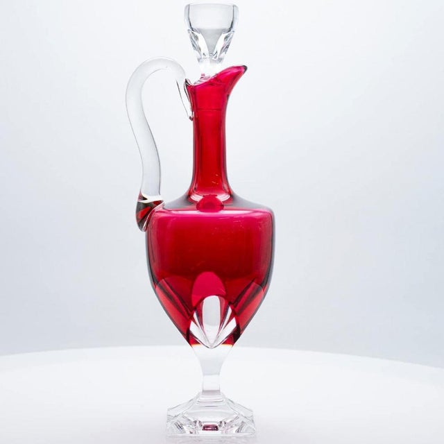Glass Carafe in Red and Clear Crystal from Saint Louis, France, 1965 For Sale - Image 7 of 8