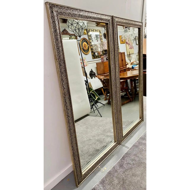 1990s Hollywood Regency Style Silver Large Wall, Floor Pier Mirror in Filigree Design For Sale - Image 5 of 12