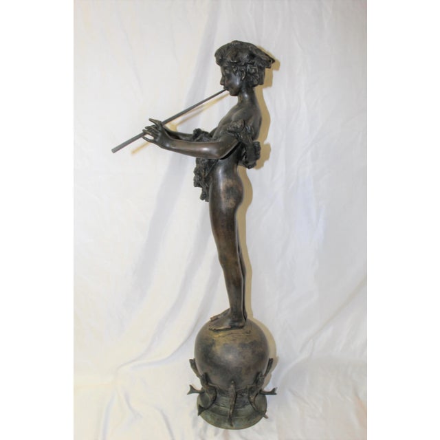 Antique, Pan Boy of Rohallion With Flutes Signed and Dated 1890 Bronze Sculpture, Paris For Sale - Image 4 of 13