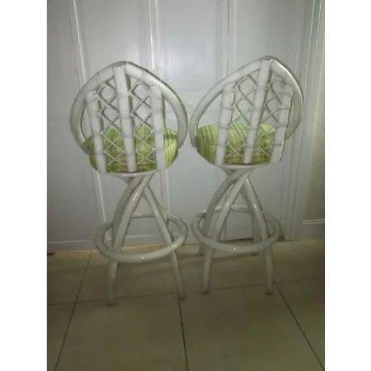 Vintage Swivel Barstools Tear Drop Shape Upholstered Seat Set of 2 Style: Vintage Color: White/Green Dimensions: 18" W x...