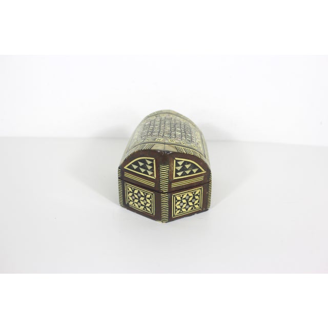 Boho Chic Vintage Moorish Inlaid Wood Box With Mother of Pearl Shell and Bone Inlay Inlaid For Sale - Image 3 of 11