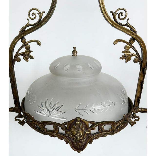 Late 19th Century Neoclassical Style Ornate Bronze Chandelier With Glass Shade For Sale - Image 9 of 10