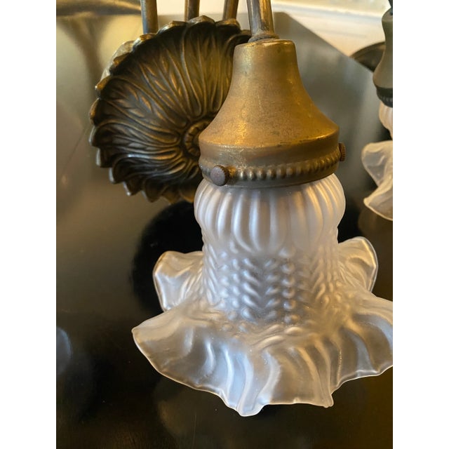 Shabby Chic Vintage Cottage Shabby Chic Brass Three Light Wall Sconce With Flower Petal Base For Sale - Image 3 of 8