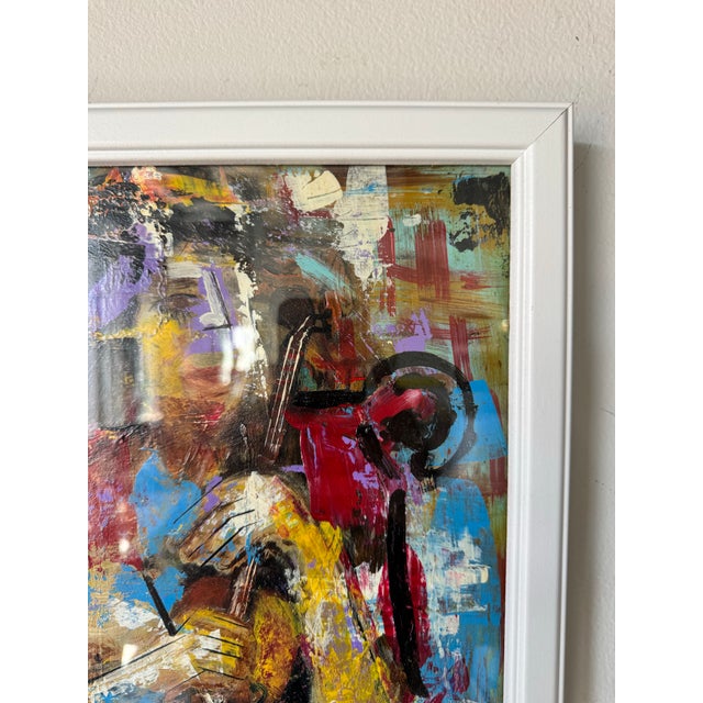 Abstract Vintage Woman With Guitar- Expressionist Oil Painting, Framed For Sale - Image 3 of 8