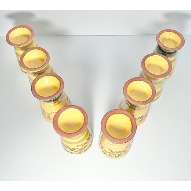 2000 - 2009 Terre E Provence Yellow & Green Ceramic Footed Tumbler Drinking Glasses - Set of 8 For Sale - Image 5 of 5
