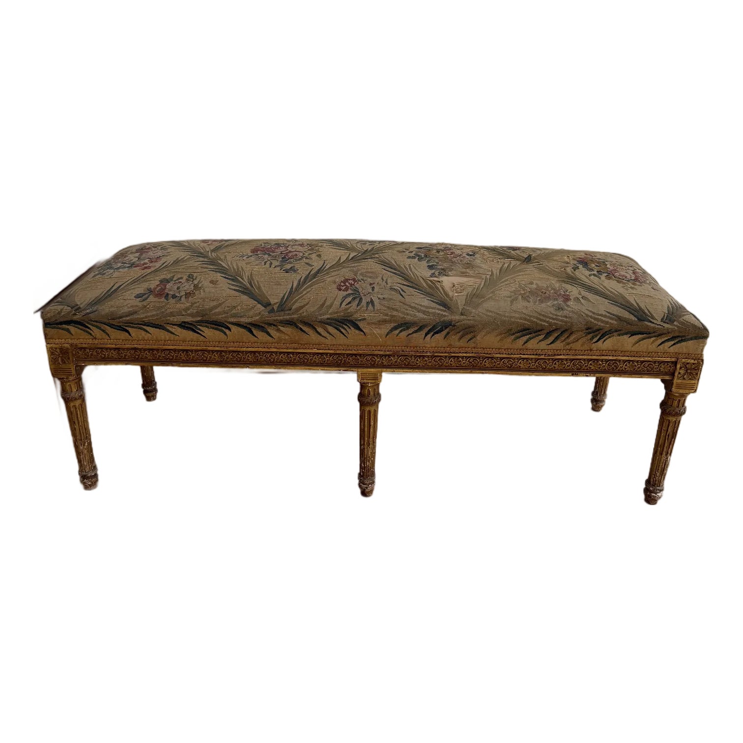 20th Century French Louis XVI–Style Giltwood Upholstered Bench | Chairish