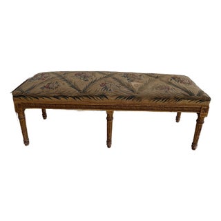 20th Century French Louis XVI–Style Giltwood Upholstered Bench For Sale