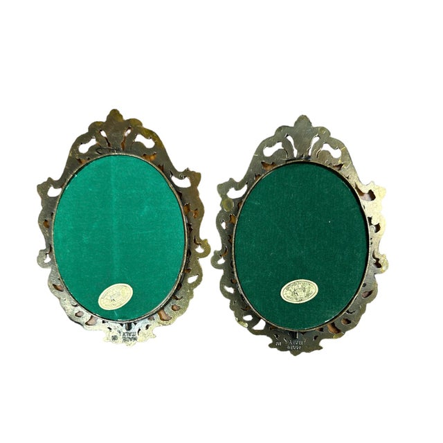 Mid 20th Century Victorian Dancing Scenes in Oval Scrollwork Picture Frames, Made in Italy- A Pair For Sale - Image 5 of 5
