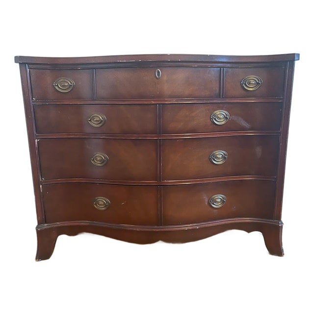 1940s White Furniture Company Solid Mahogany Federal Style Serpentine Dresser For Sale