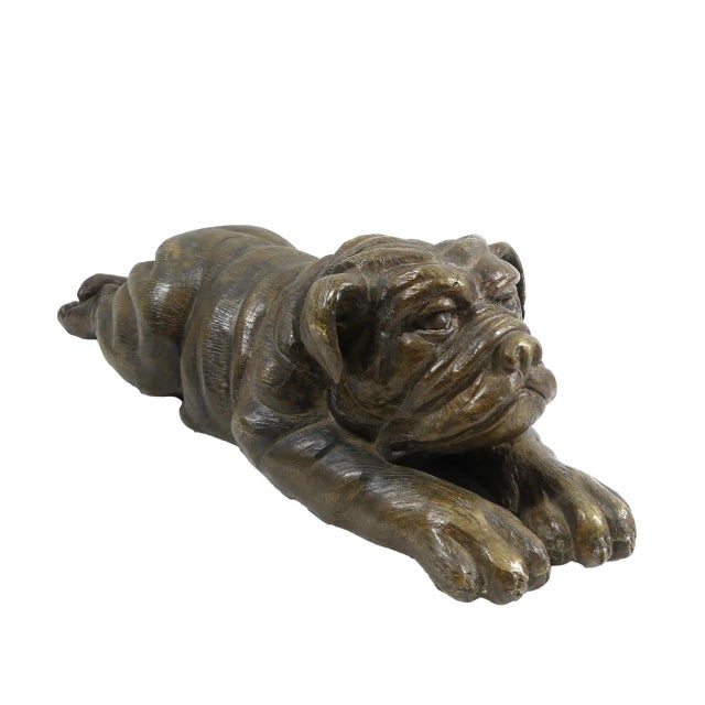 Gold Large Bronze Bulldog Sculpture, 1970s For Sale - Image 8 of 8