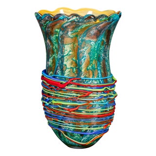 Vintage Italian Hand Blown Millefiori Glass Vase, Murano, 1990s For Sale