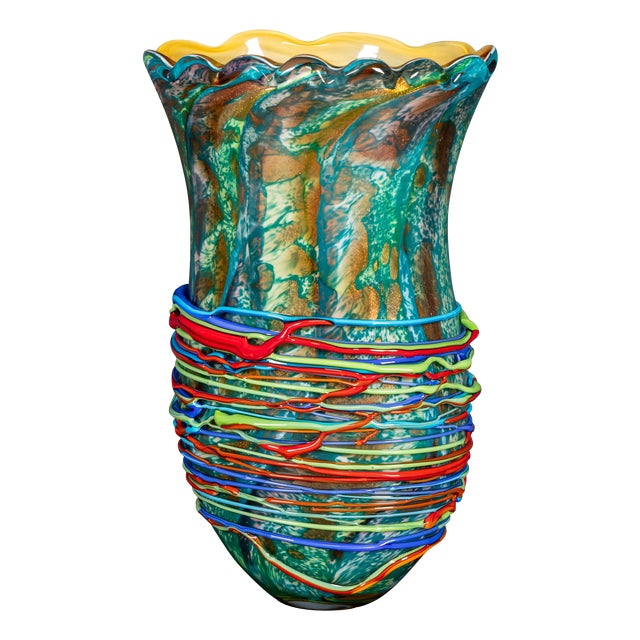 Vintage Italian Hand Blown Millefiori Glass Vase, Murano, 1990s For Sale