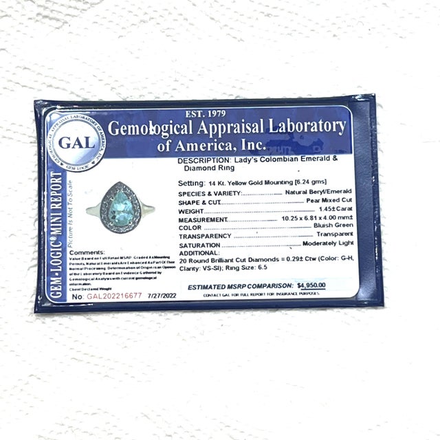 Natural Emerald Diamond Ring 14K Y Gold 1.74 TCW Certified, Size 6.75 For Sale - Image 9 of 12