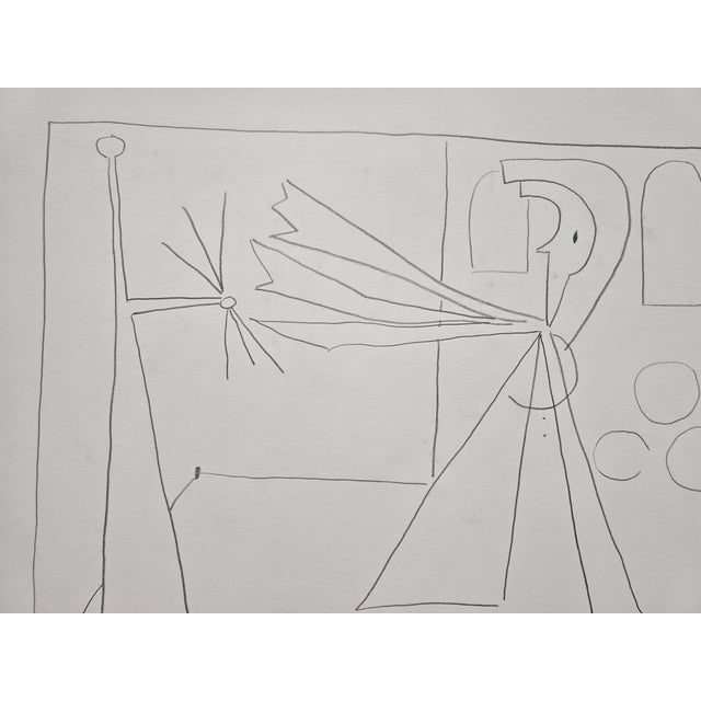 Black 35.8 X 29.1 Shadow Box Framed Picasso Style Minimalist Pen Drawing / Neutral Palette For Sale - Image 8 of 10
