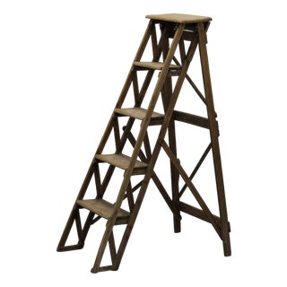 Foldable Wood Ladder, 1950s For Sale
