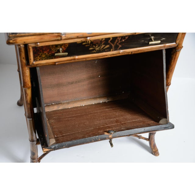 Antique French Napoleon III Chinoiserie Lacquered Bamboo Work Table For Sale In West Palm - Image 6 of 17