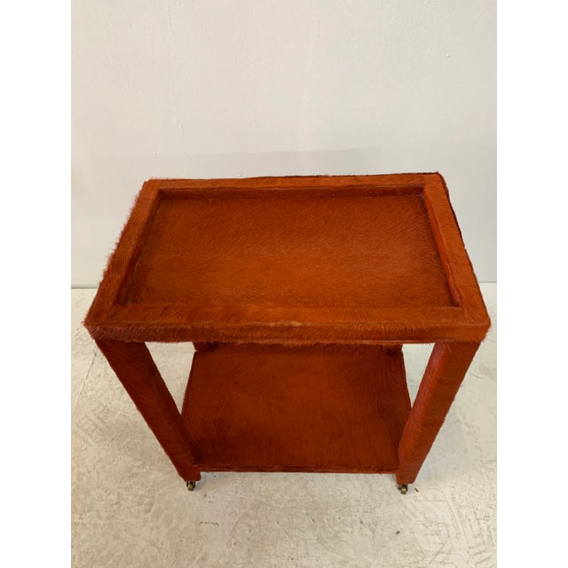 Orange Pony Hide Clad Rolling Side Table For Sale - Image 4 of 9