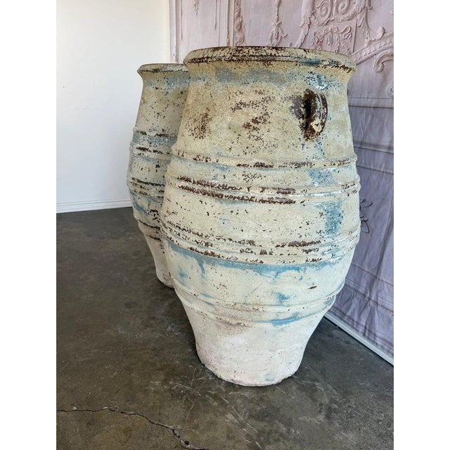 Pair of Large Distressed Mediterranean Style Terracotta Olive Jars With Handles For Sale - Image 12 of 15