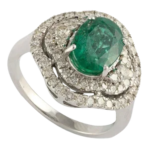 Art Deco Natural Emerald Regalia Ring With Diamonds 14k White Gold Size 7 (All Sizes Available)