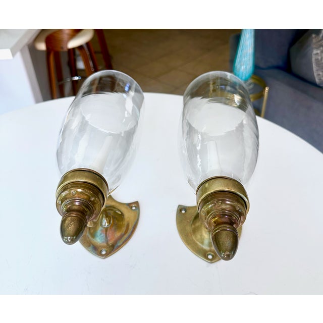 Brass Pair Federal Style Sheild Back Brass Candle Wall Sconces For Sale - Image 8 of 18