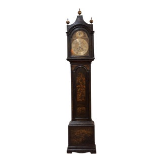 Late 18th Century English Black Japanned Tall Case Clock For Sale