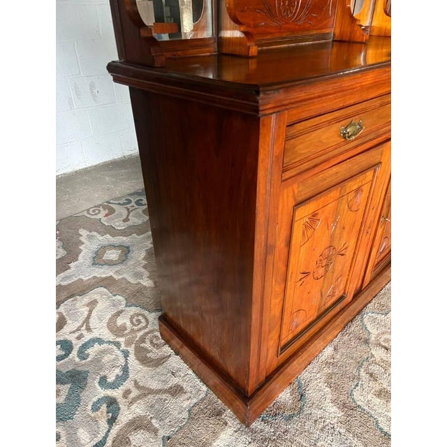 Antique 19th Century Art & Craft Style Yellow Pine and Oak Mirror Back Server Sideboard - Cabinet. For Sale - Image 10 of 12