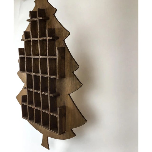 American Hand Crafted Antique Wood Christmas Tree Wall Display for Miniatures For Sale - Image 3 of 11