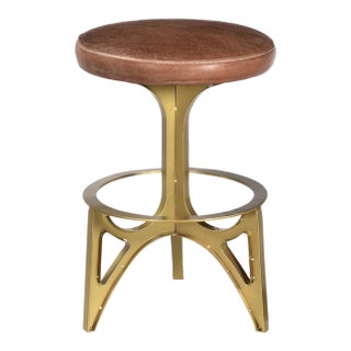 Matthew Izzo Home Ersa Brass Finished and Leather Counter Stool For Sale