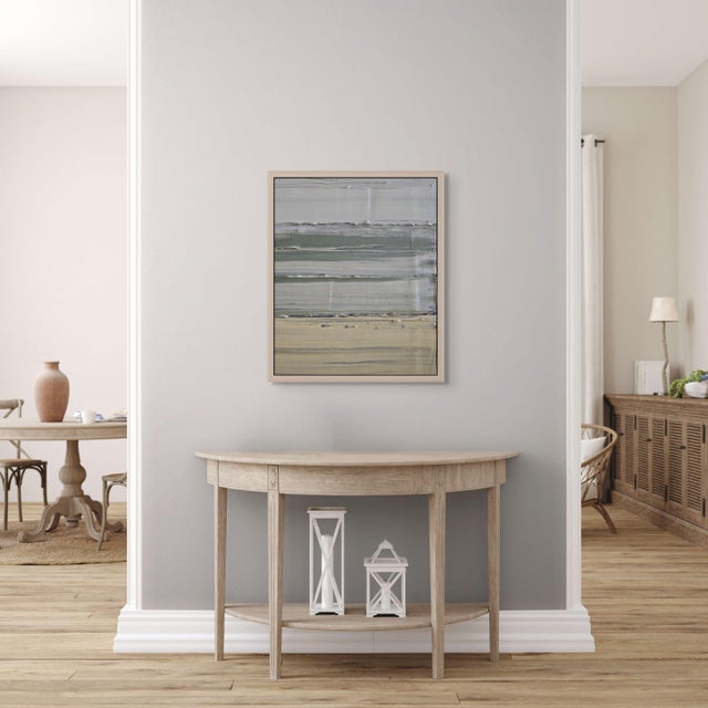 Contemporary 26" X 30" Framed Abstract Minimalist Seascape / Landscape Oil Painting by Diane Grant / Neutral Color Palette / Color Fields For Sale - Image 3 of 12