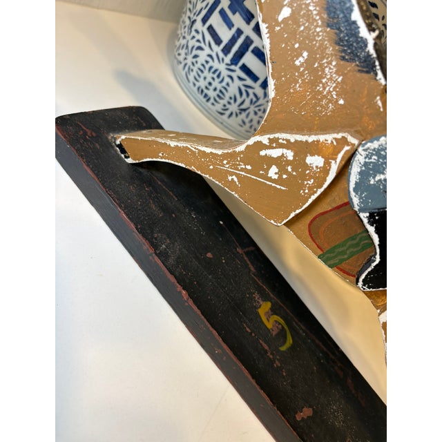 Vintage Handmade Folk Art Jockey Horse Racing Wood Sculpture For Sale - Image 9 of 13